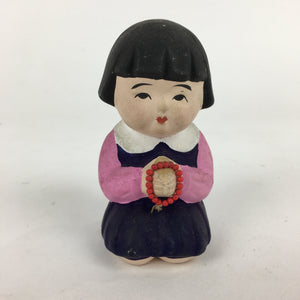 Japanese Girl Praying Clay Doll Vtg Pottery Statue Ceramic Okimono BD789