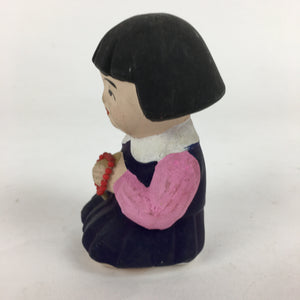 Japanese Girl Praying Clay Doll Vtg Pottery Statue Ceramic Okimono BD789