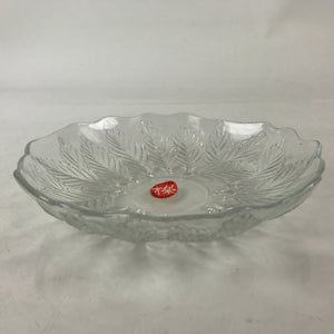 Japanese Glass Clear Bowl Salad Plate Vtg Kamei Glass Kunugi Leaves Garasu Bachi