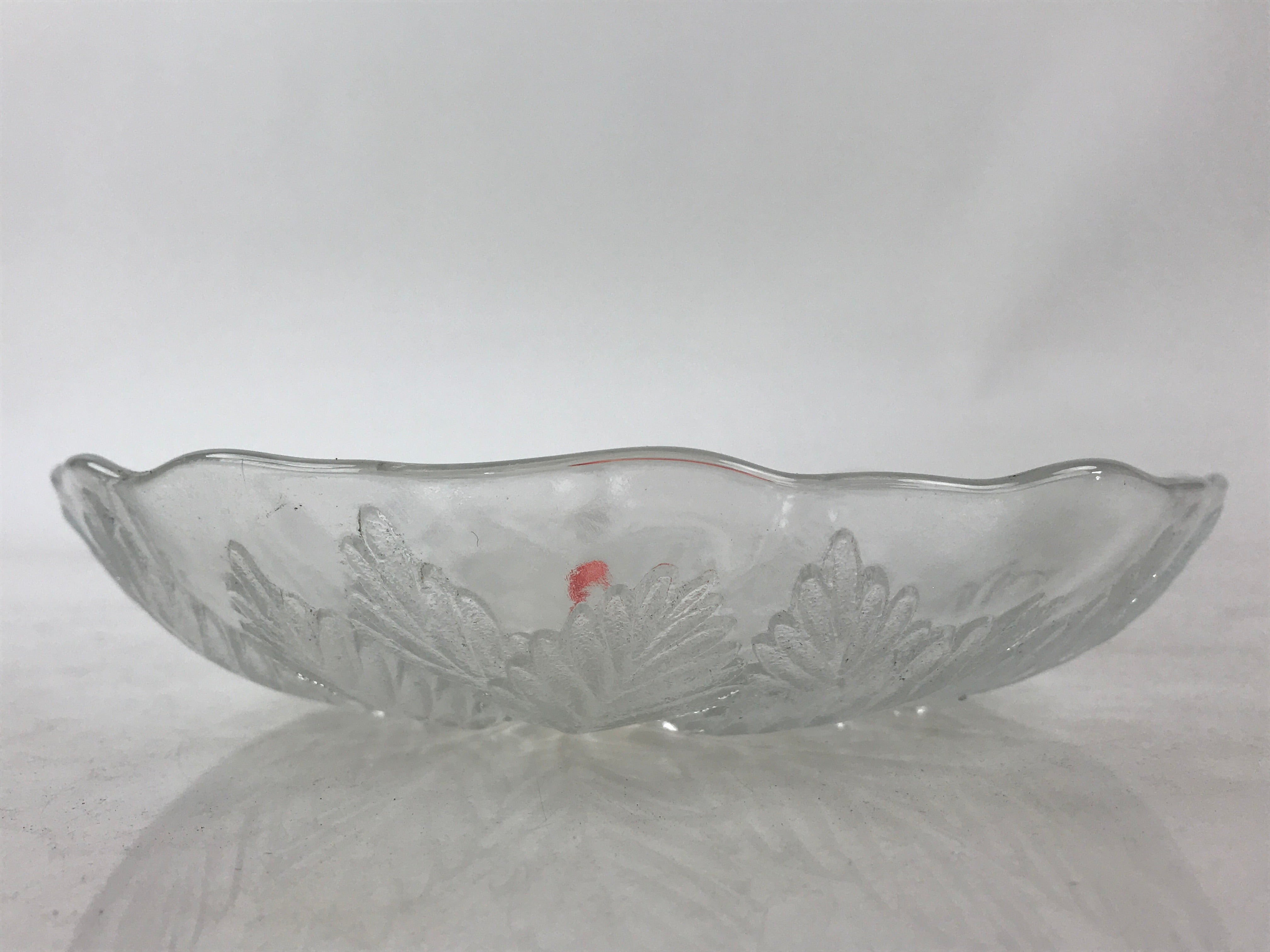 Japanese Glass Clear Bowl Salad Plate Vtg Kamei Glass Kunugi Leaves Garasu Bachi