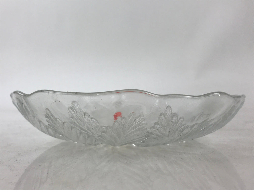 Japanese Glass Clear Bowl Salad Plate Vtg Kamei Glass Kunugi Leaves Garasu Bachi
