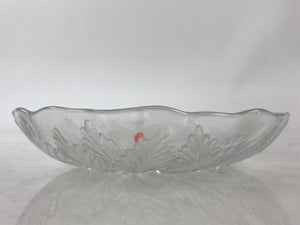 Japanese Glass Clear Bowl Salad Plate Vtg Kamei Glass Kunugi Leaves Garasu Bachi