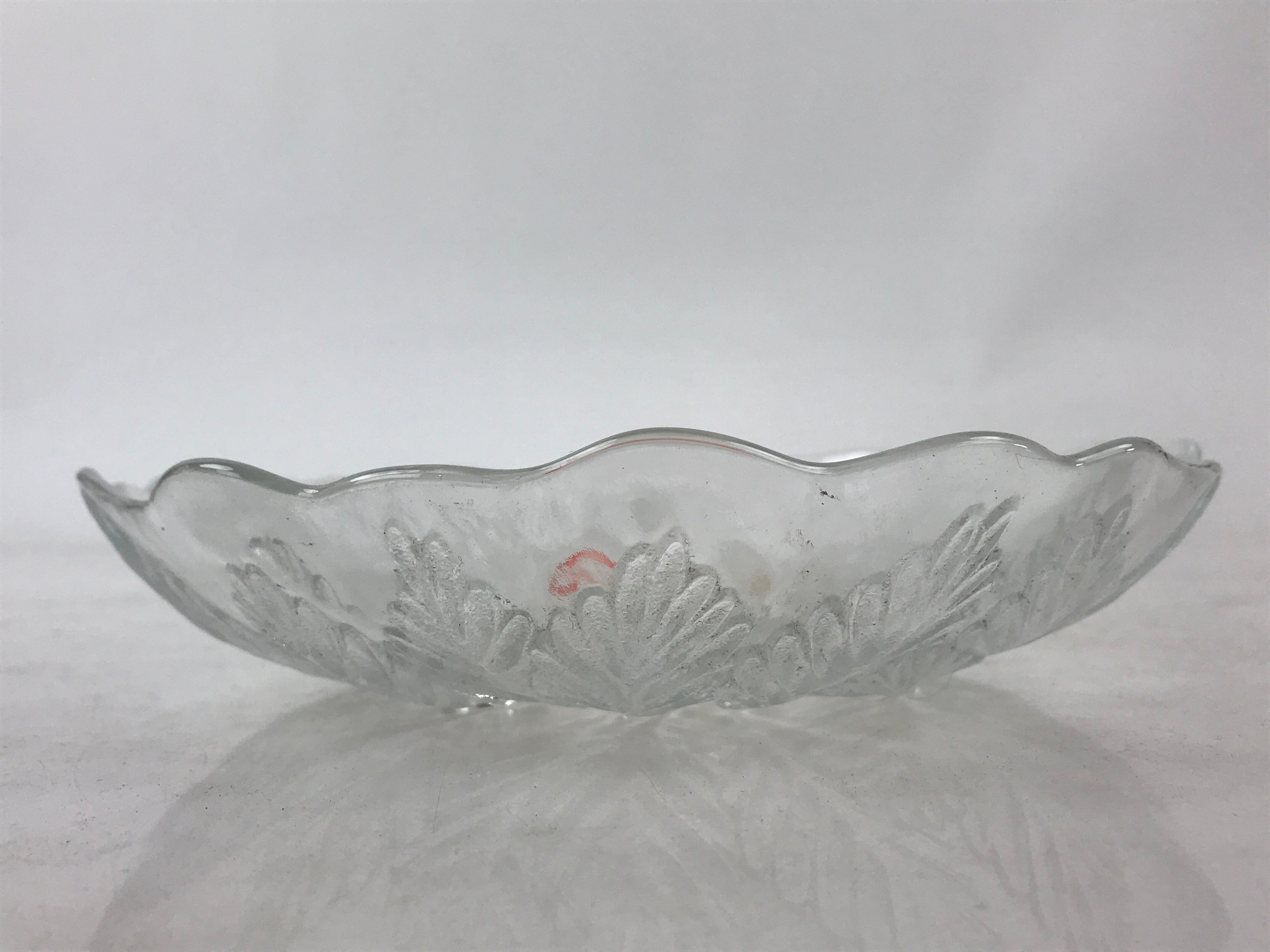 Japanese Glass Clear Bowl Salad Plate Vtg Kamei Glass Kunugi Leaves Garasu Bachi