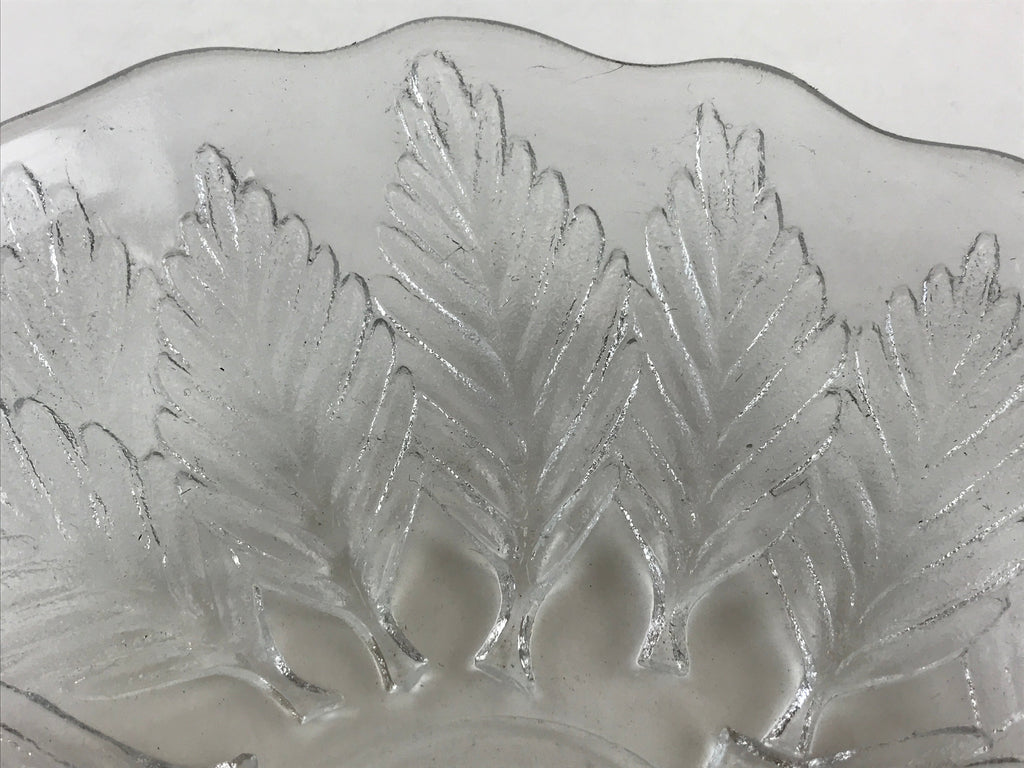 Japanese Glass Clear Bowl Salad Plate Vtg Kamei Glass Kunugi Leaves Garasu Bachi