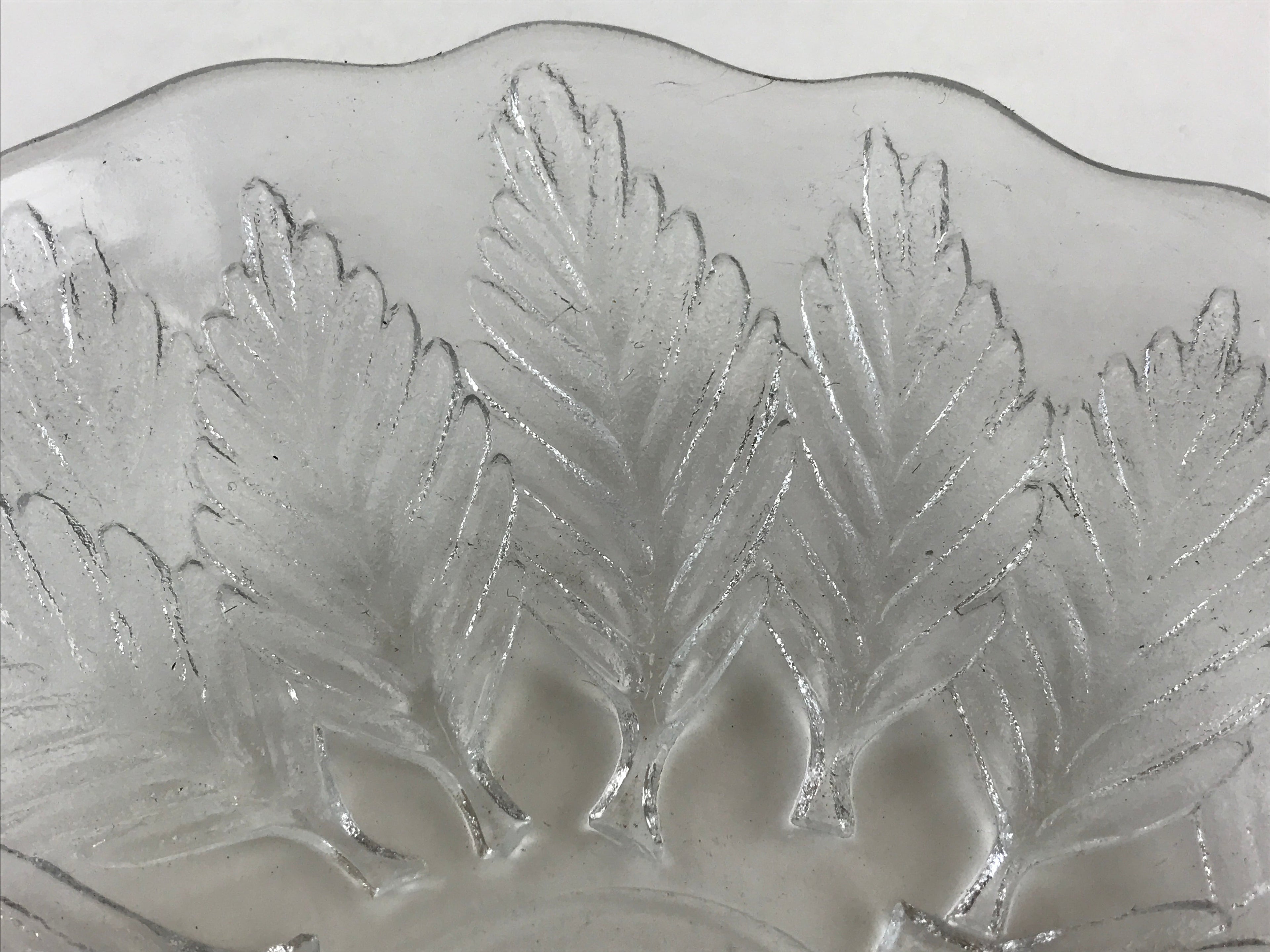 Japanese Glass Clear Bowl Salad Plate Vtg Kamei Glass Kunugi Leaves Garasu Bachi