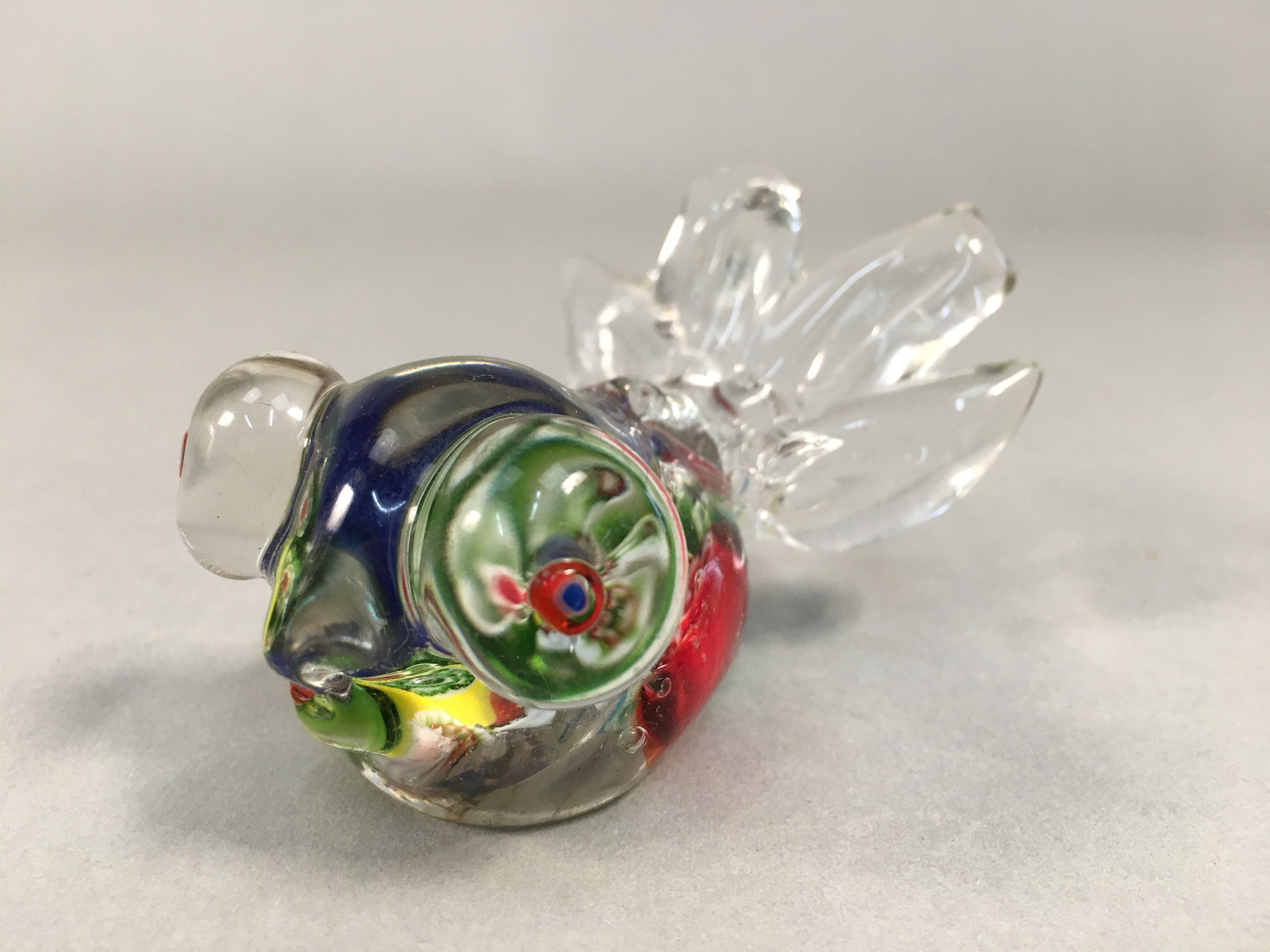 Japanese Glass Display Vtg Goldfish Pop-eyed Red Greed Blue Fish JK169