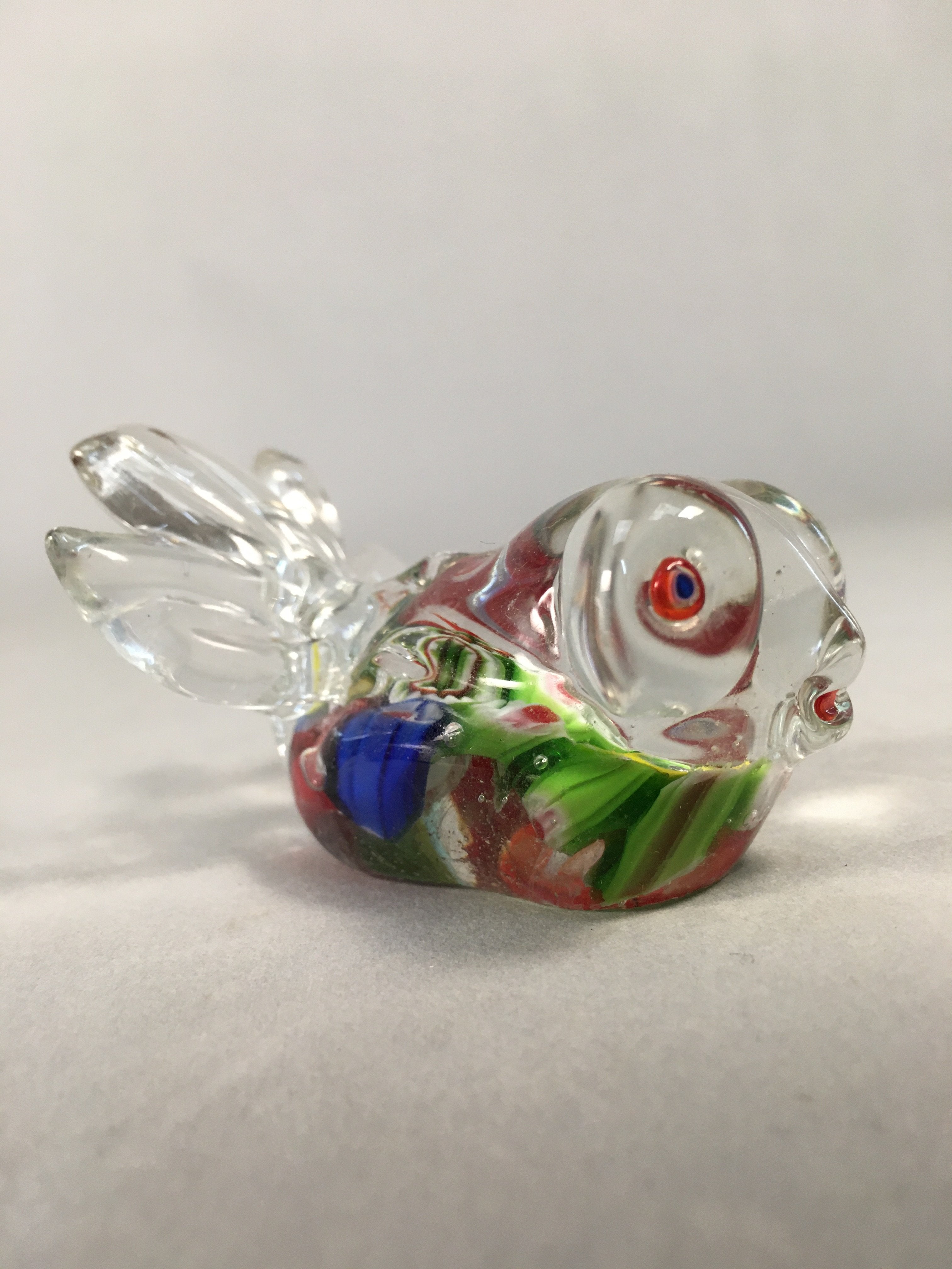 Japanese Glass Display Vtg Goldfish Pop-eyed Red Greed Blue Fish JK169