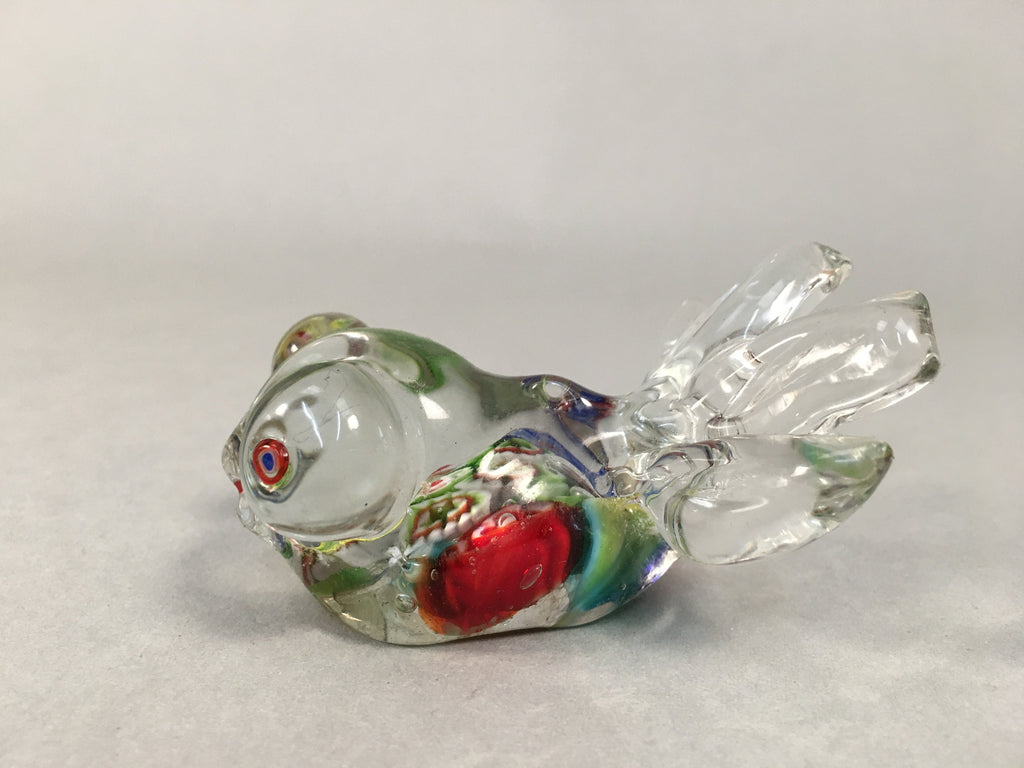 Japanese Glass Display Vtg Goldfish Pop-eyed Red Greed Blue Fish JK169