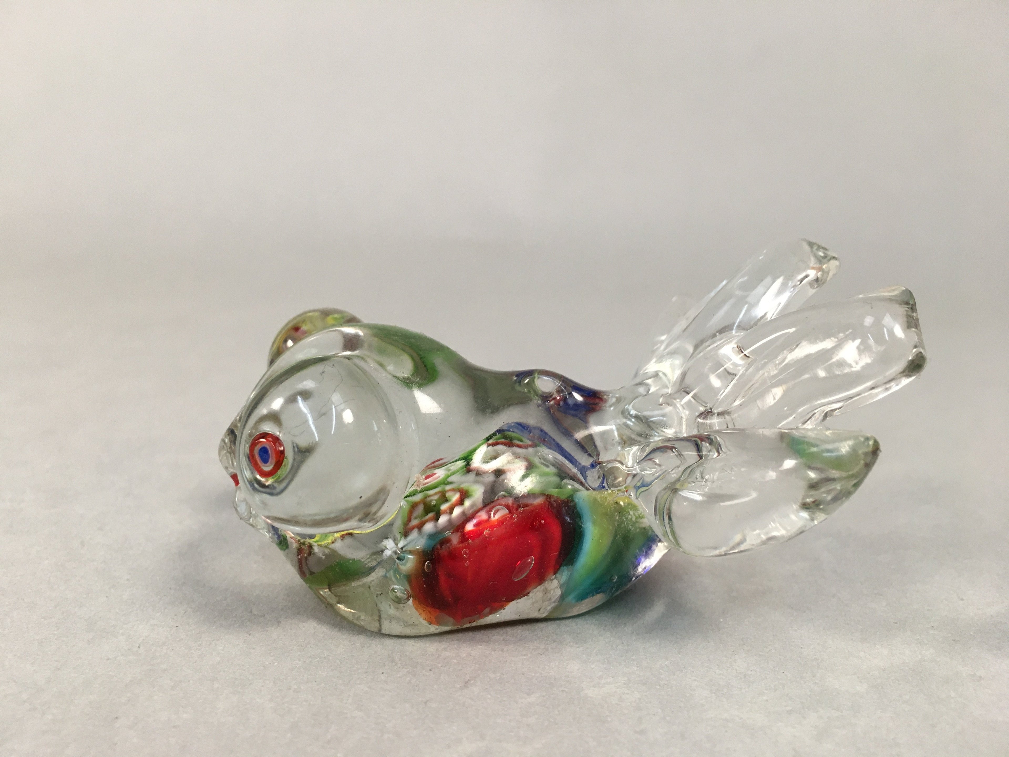 Japanese Glass Display Vtg Goldfish Pop-eyed Red Greed Blue Fish JK169