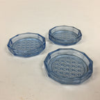 Japanese Glass Drink Coaster Saucer 3pc Set Vtg Chataku Clear Glass JK273