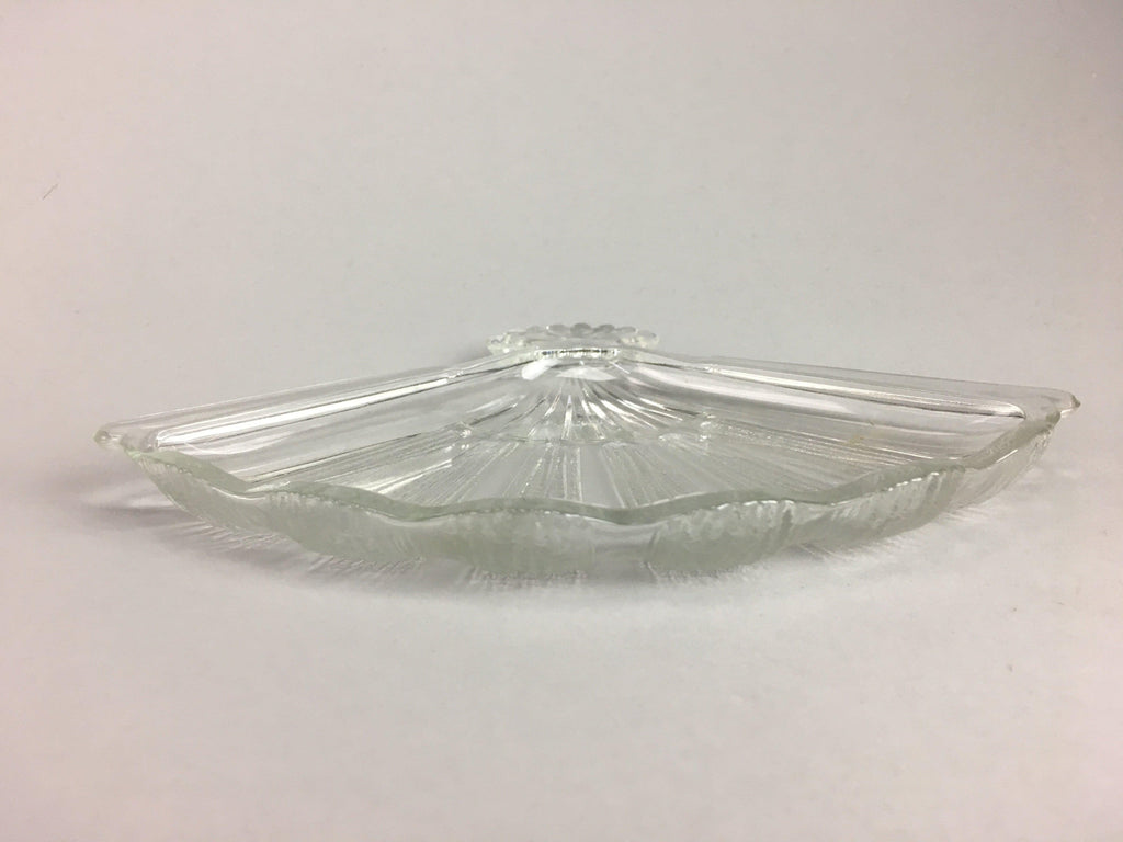 Japanese Glass Folding Fan Plate Vtg Sensu Shaped Clear Sushi Sweets QT39