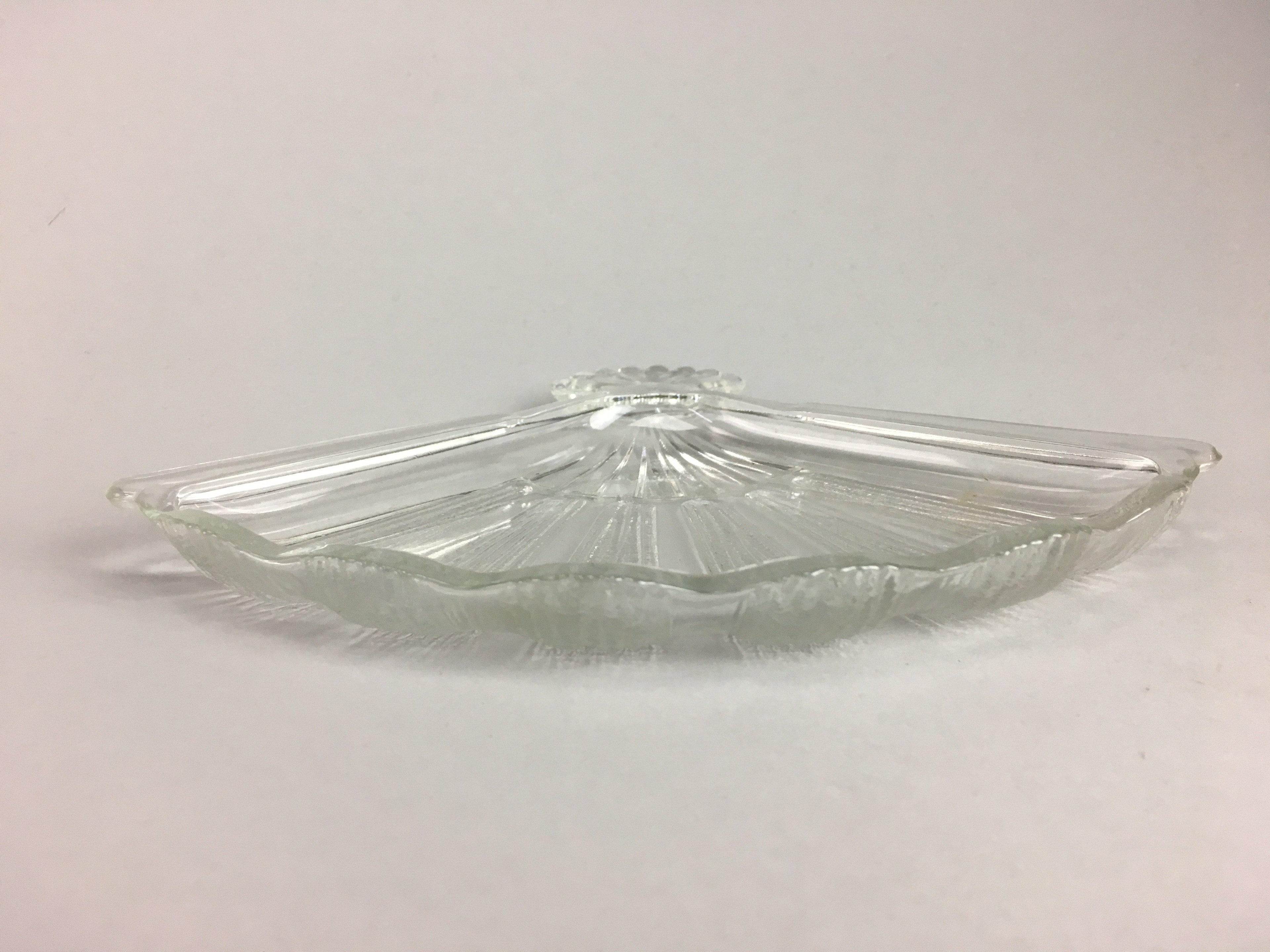 Japanese Glass Folding Fan Plate Vtg Sensu Shaped Clear Sushi Sweets QT39