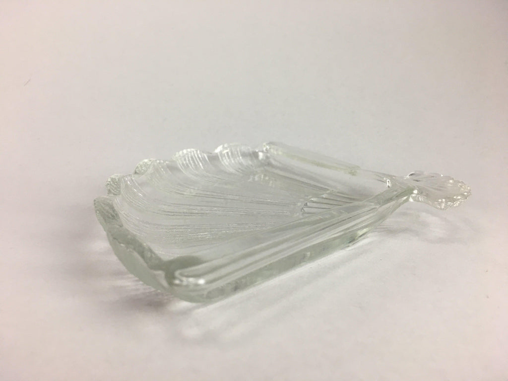 Japanese Glass Folding Fan Plate Vtg Sensu Shaped Clear Sushi Sweets QT39