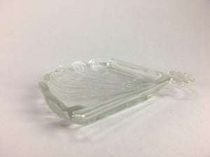 Japanese Glass Folding Fan Plate Vtg Sensu Shaped Clear Sushi Sweets QT39