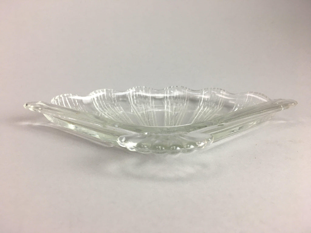 Japanese Glass Folding Fan Plate Vtg Sensu Shaped Clear Sushi Sweets QT39