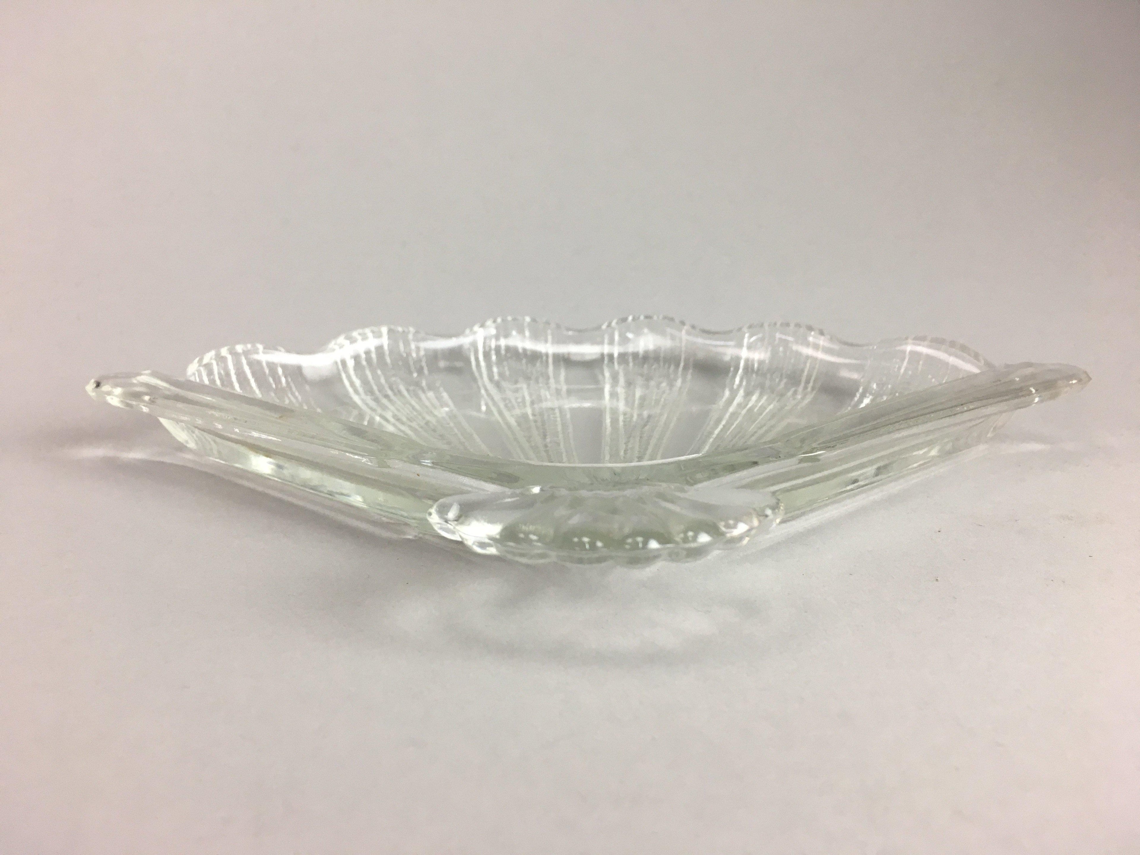 Japanese Glass Folding Fan Plate Vtg Sensu Shaped Clear Sushi Sweets QT39