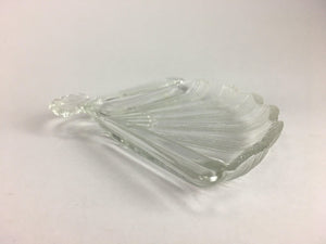 Japanese Glass Folding Fan Plate Vtg Sensu Shaped Clear Sushi Sweets QT39