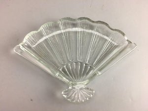 Japanese Glass Folding Fan Plate Vtg Sensu Shaped Clear Sushi Sweets QT39