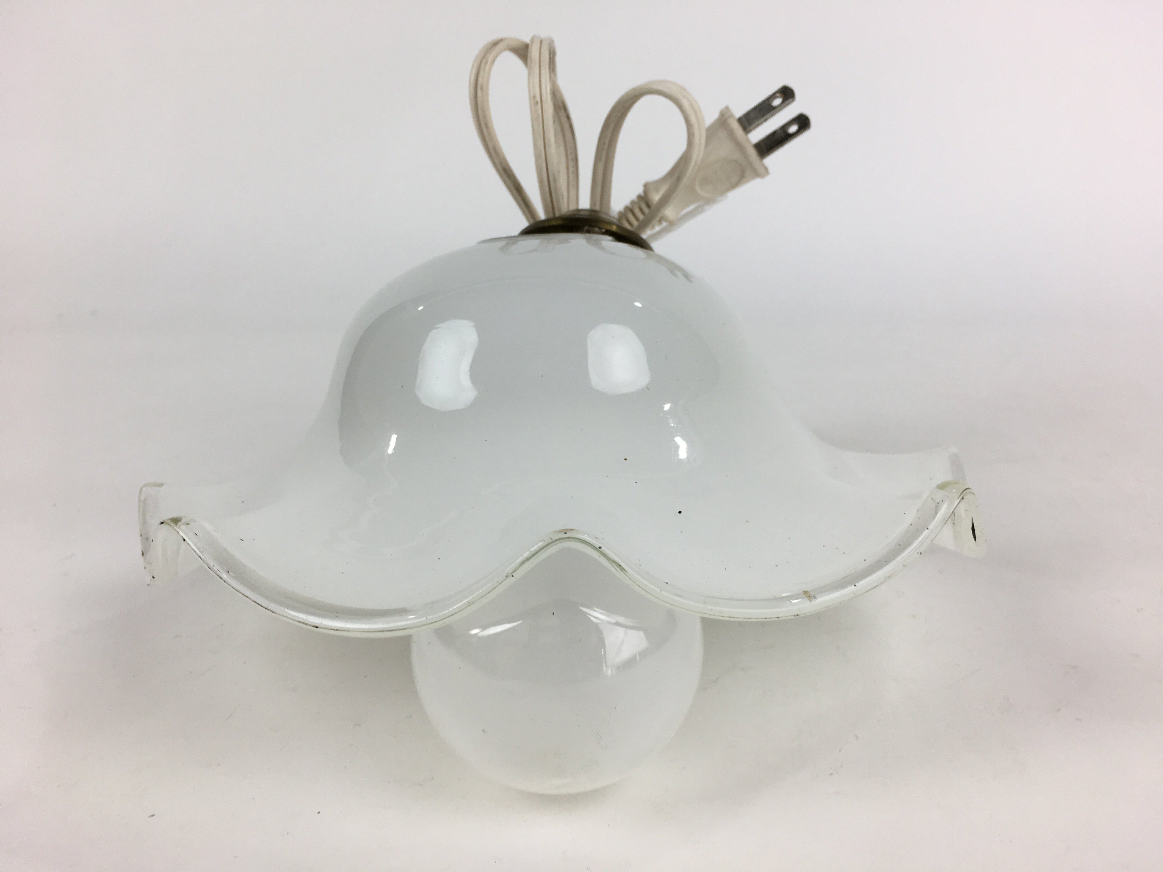 Japanese Glass Lamp Shade And Light Bulb Set Vtg White Glass JK367