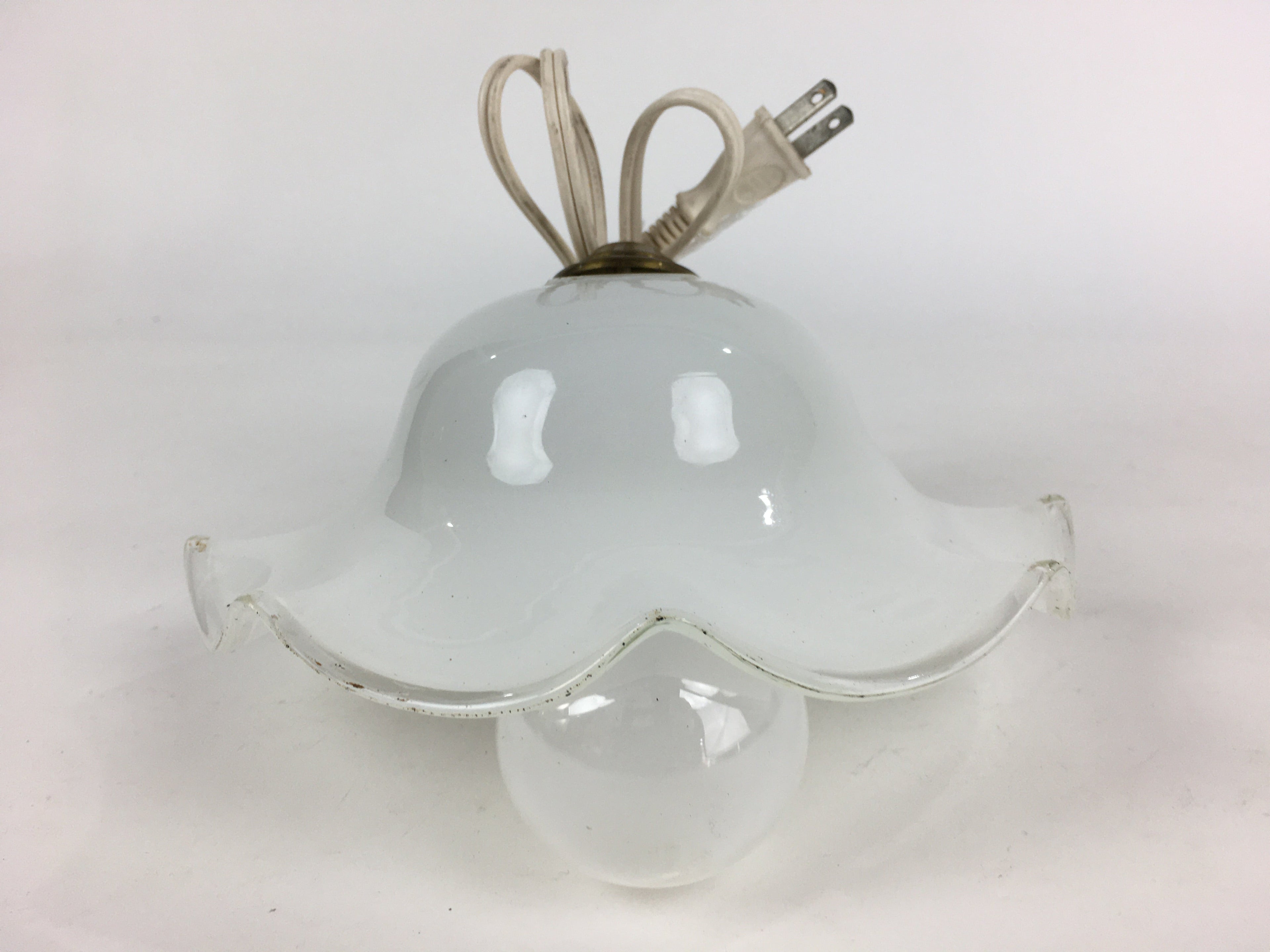 Japanese Glass Lamp Shade And Light Bulb Set Vtg White Glass JK367