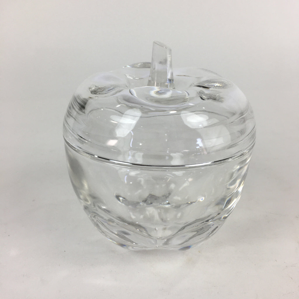 Japanese Glass Lidded Pot Vtg Apple Shape Crystal Glass Container JK348