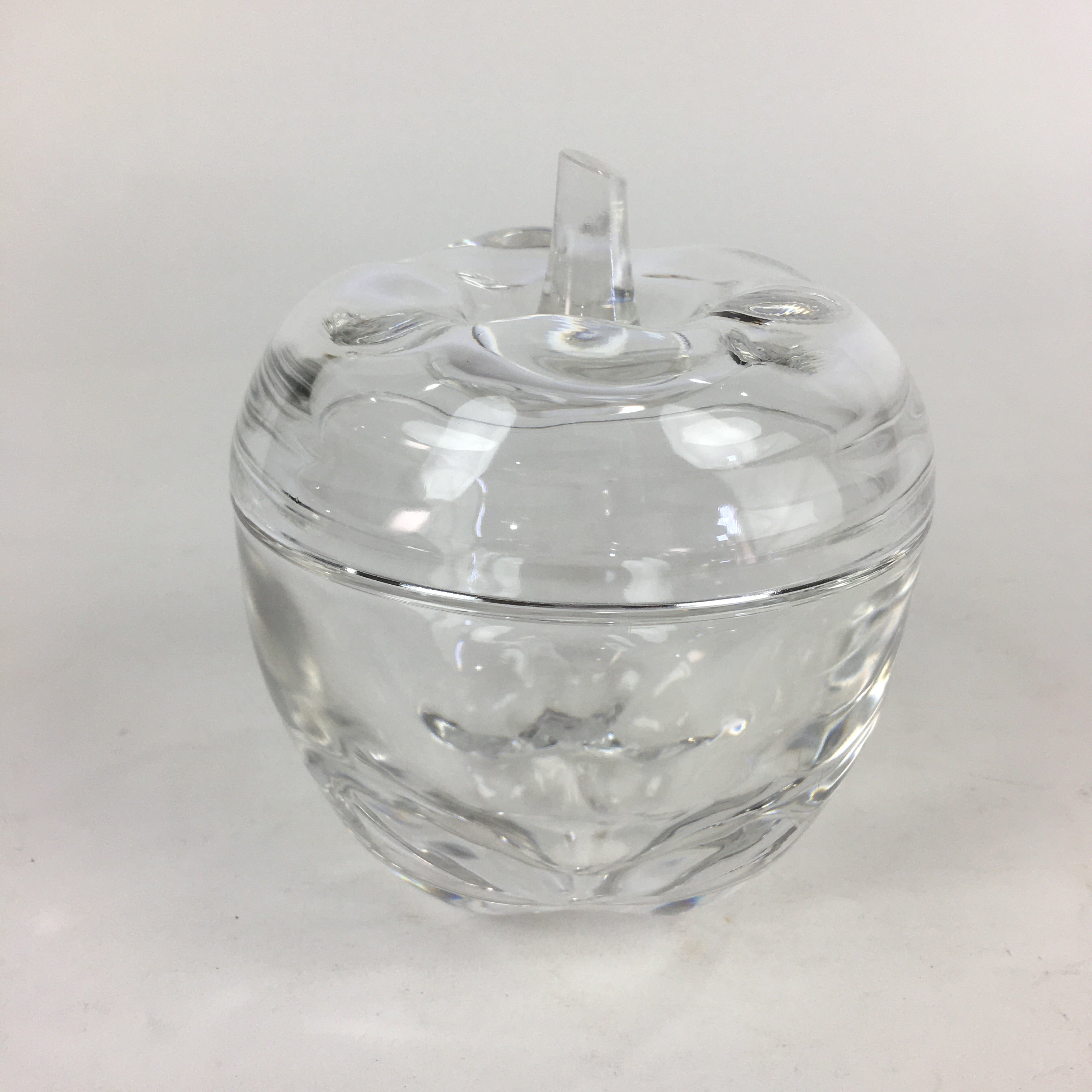Japanese Glass Lidded Pot Vtg Apple Shape Crystal Glass Container JK348