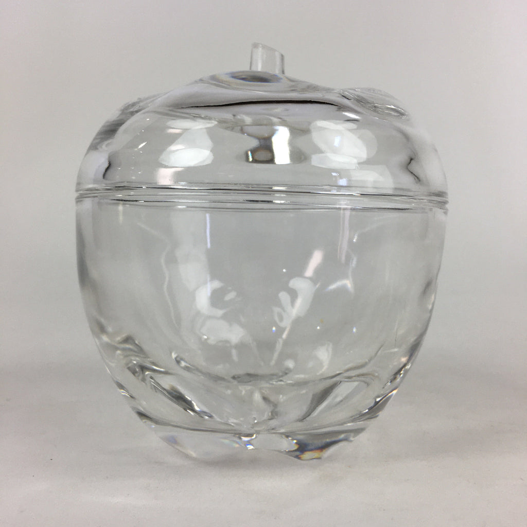 Japanese Glass Lidded Pot Vtg Apple Shape Crystal Glass Container JK348
