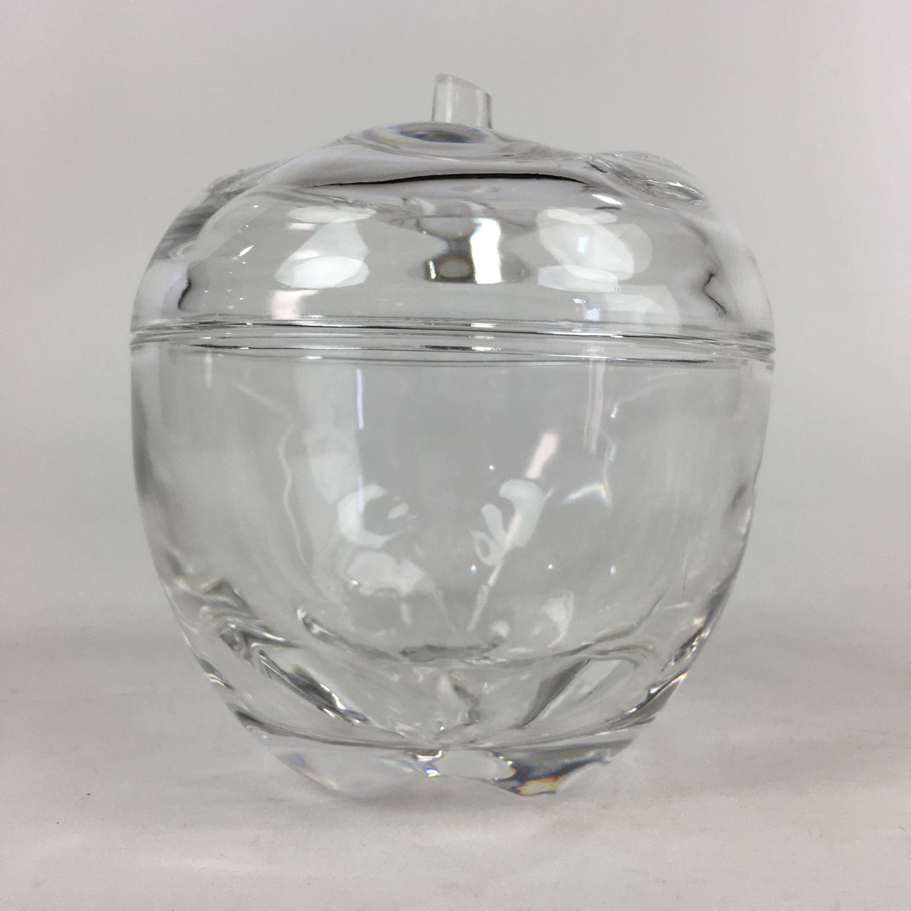 Japanese Glass Lidded Pot Vtg Apple Shape Crystal Glass Container JK348