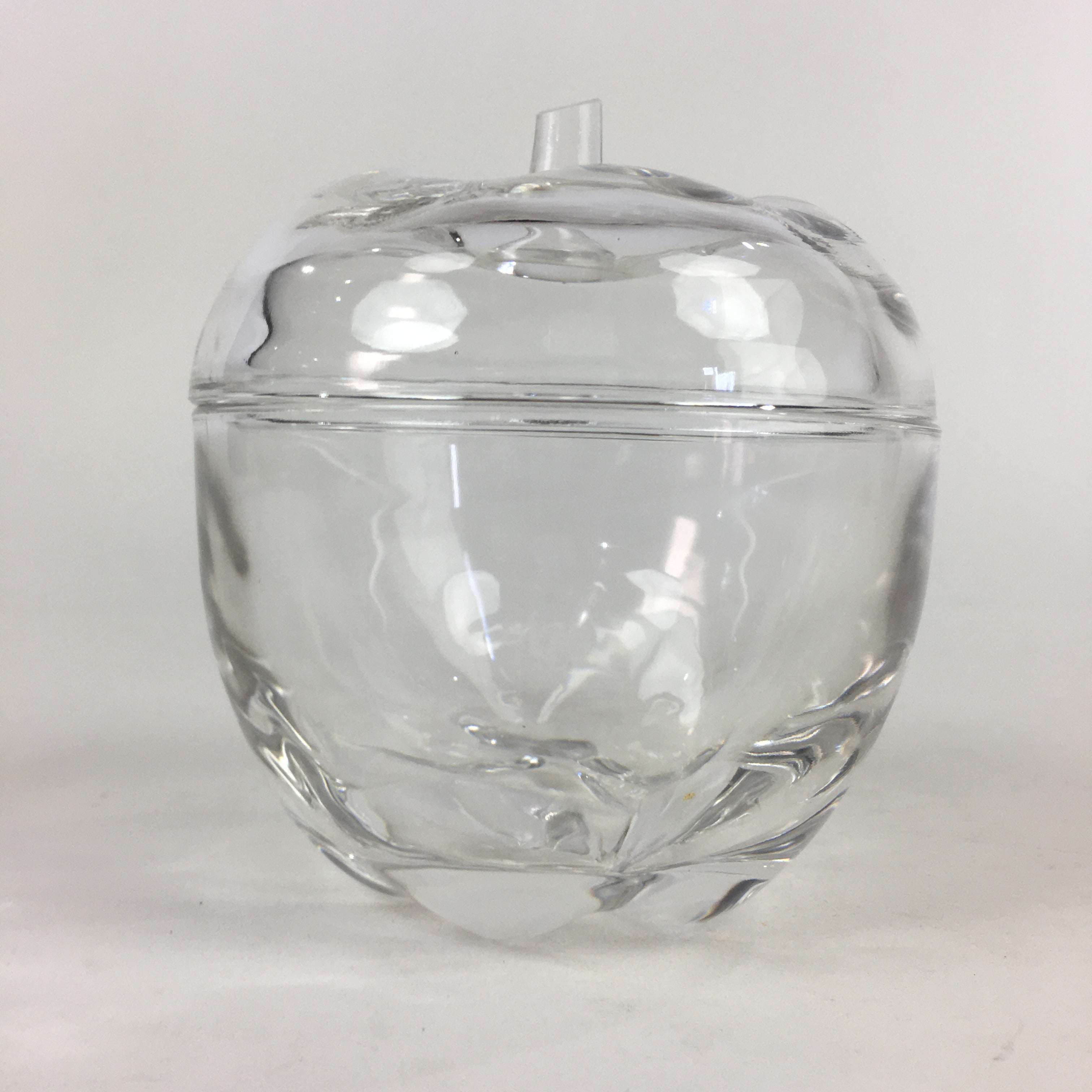 Japanese Glass Lidded Pot Vtg Apple Shape Crystal Glass Container JK348