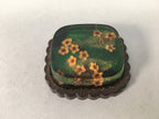 Japanese Glass Paperweight Vtg Dried Flower Green Metal Yellow Gold JK168