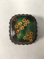Japanese Glass Paperweight Vtg Dried Flower Green Metal Yellow Gold JK168