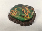 Japanese Glass Paperweight Vtg Dried Flower Green Metal Yellow Gold JK168