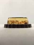 Japanese Glass Paperweight Vtg Dried Flower Green Metal Yellow Gold JK168