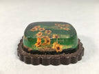 Japanese Glass Paperweight Vtg Dried Flower Green Metal Yellow Gold JK168