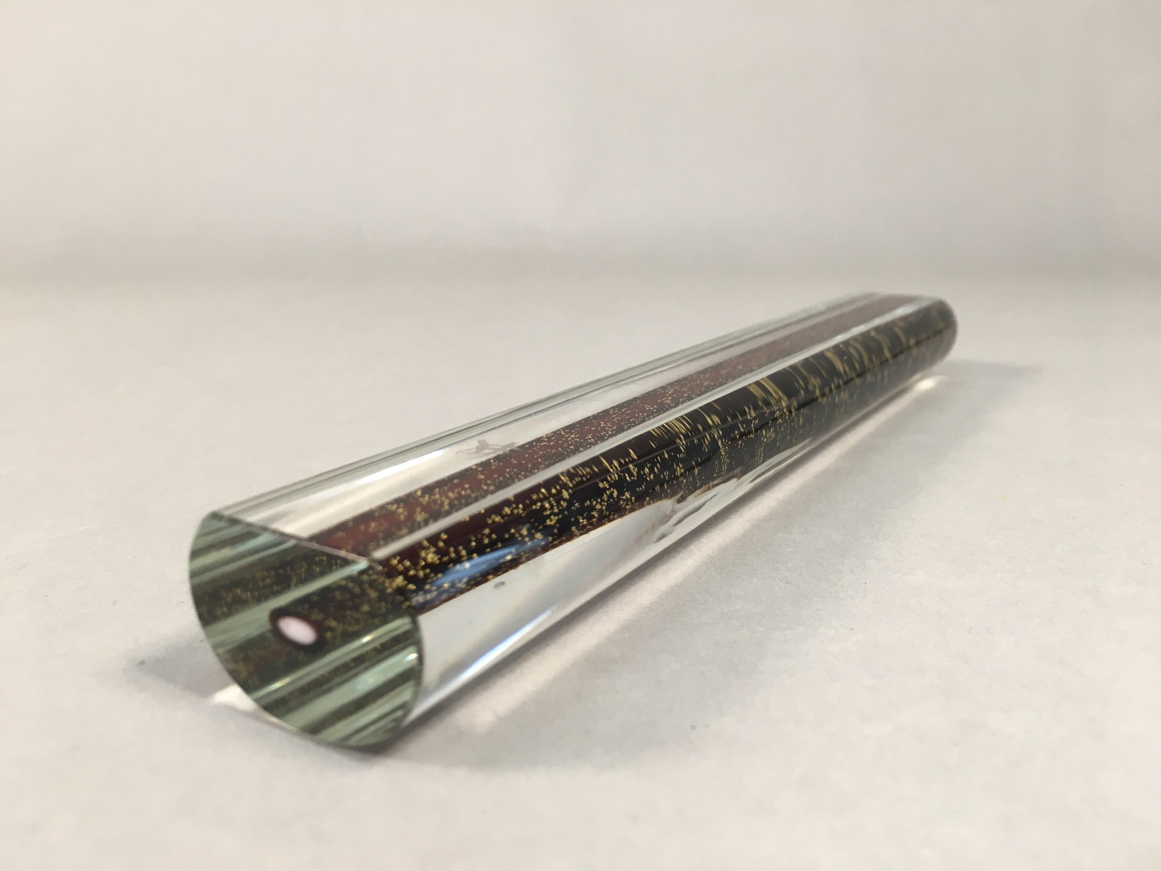 Japanese Glass Paperweight Vtg Semi-Cylindrical Stick Brown Gold JK171