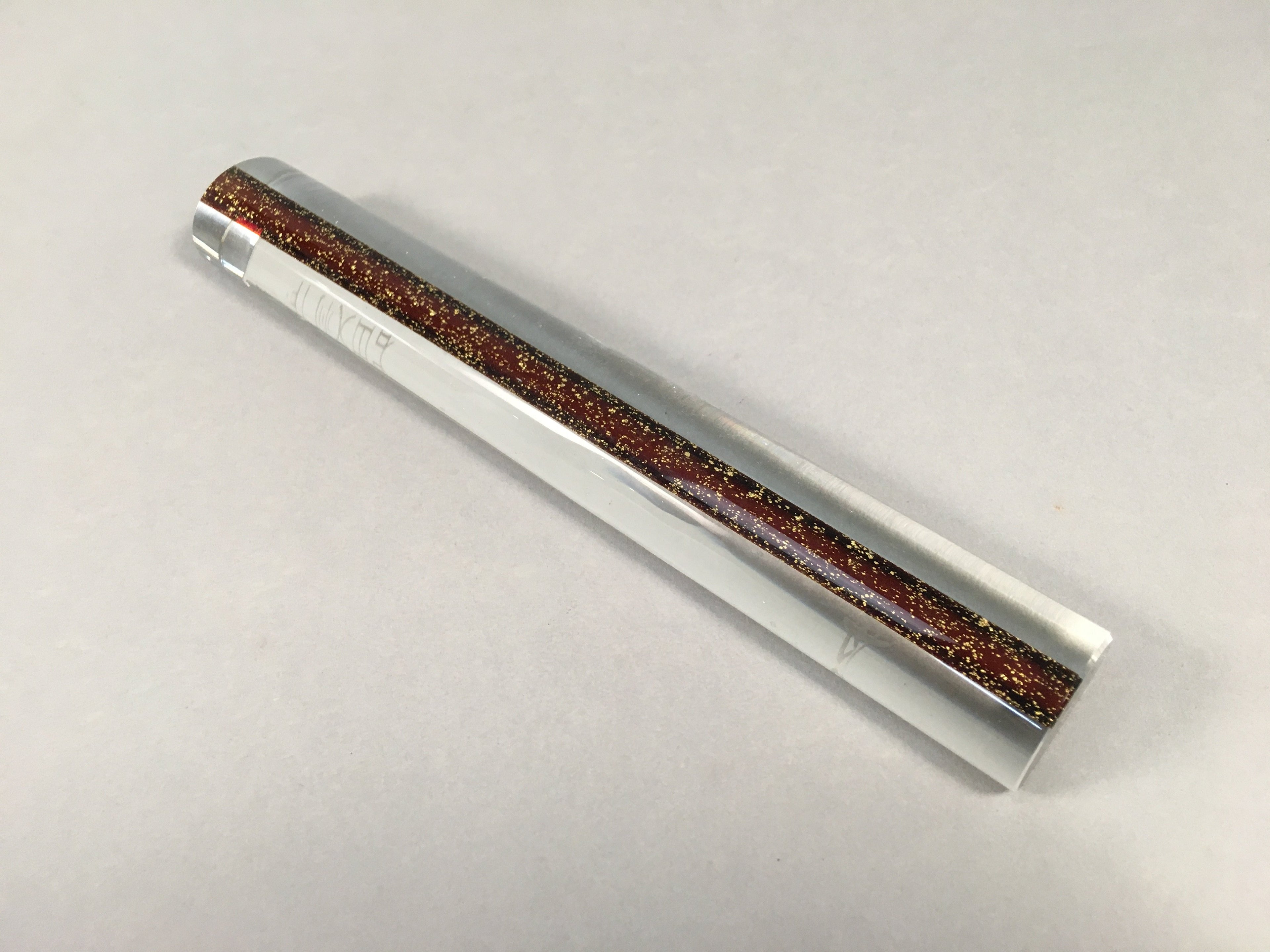 Japanese Glass Paperweight Vtg Semi-Cylindrical Stick Brown Gold JK171