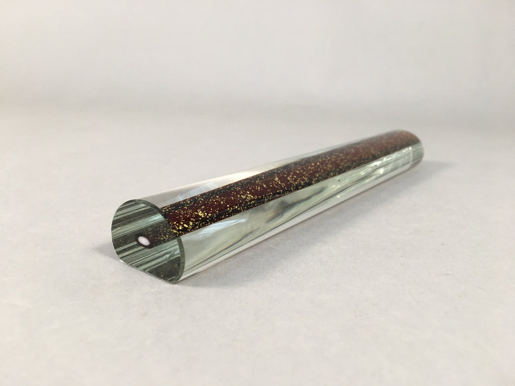 Japanese Glass Paperweight Vtg Semi-Cylindrical Stick Brown Gold JK171