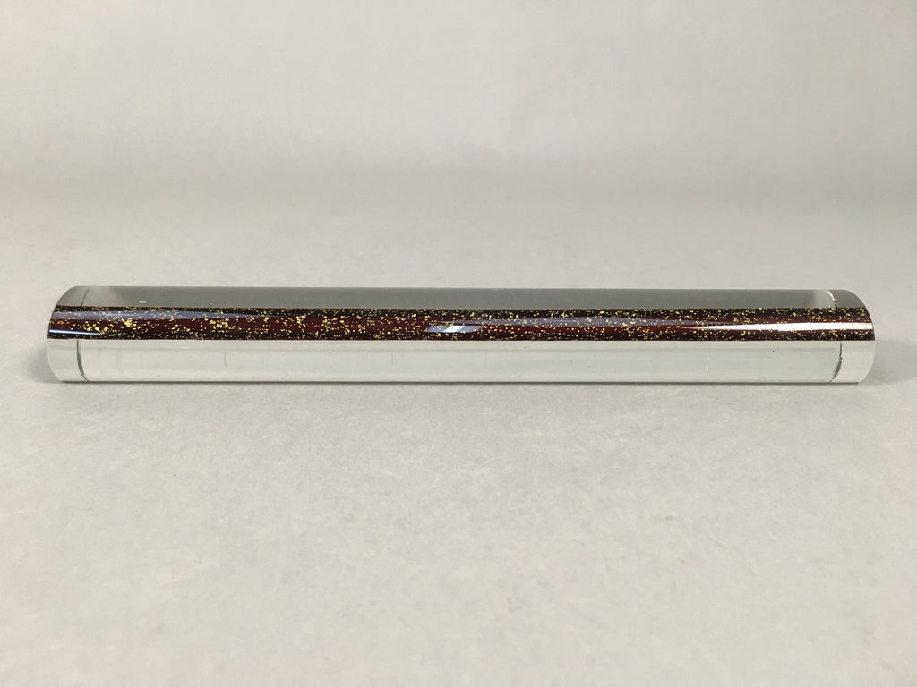Japanese Glass Paperweight Vtg Semi-Cylindrical Stick Brown Gold JK171