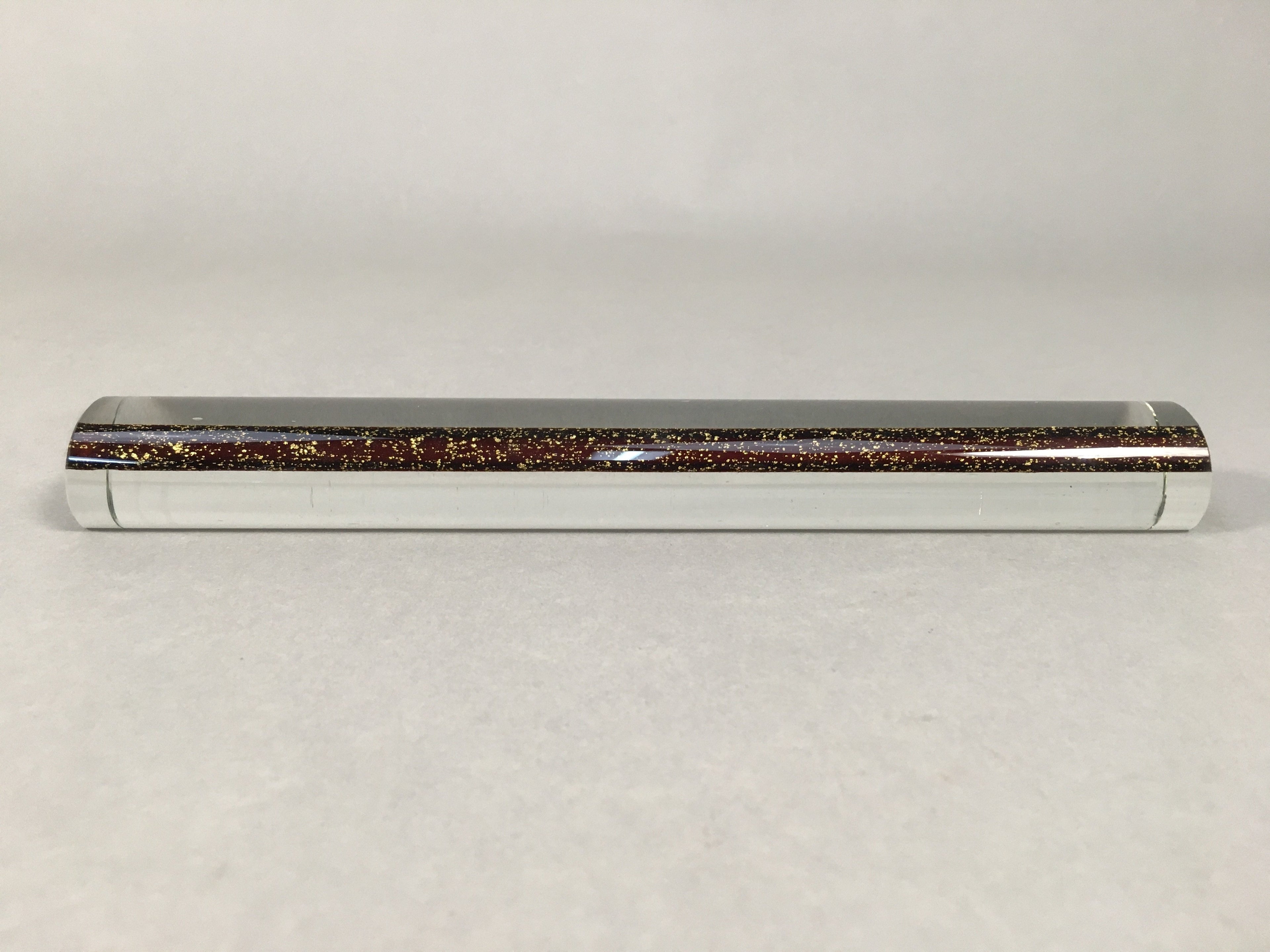 Japanese Glass Paperweight Vtg Semi-Cylindrical Stick Brown Gold JK171