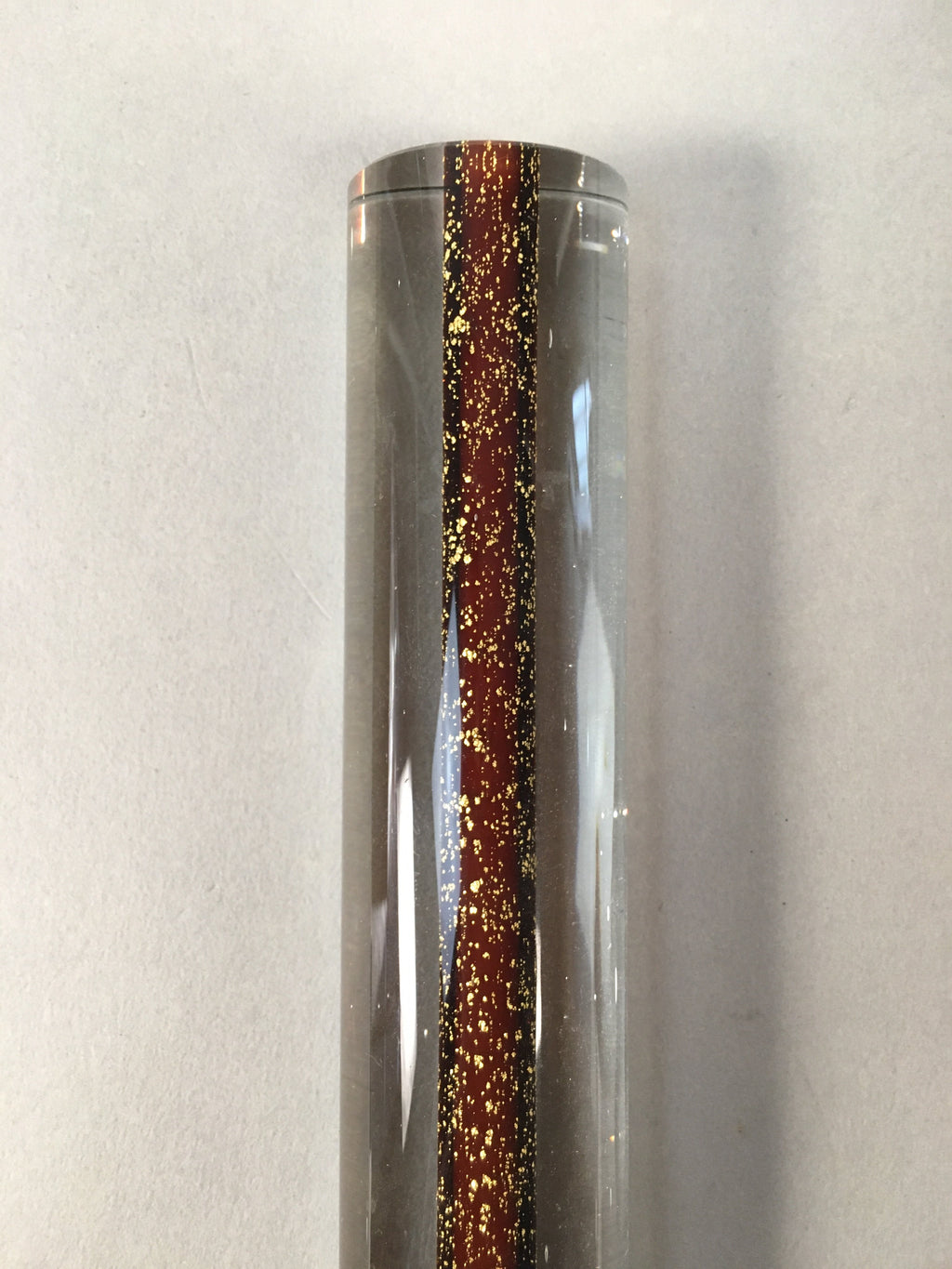 Japanese Glass Paperweight Vtg Semi-Cylindrical Stick Brown Gold JK171