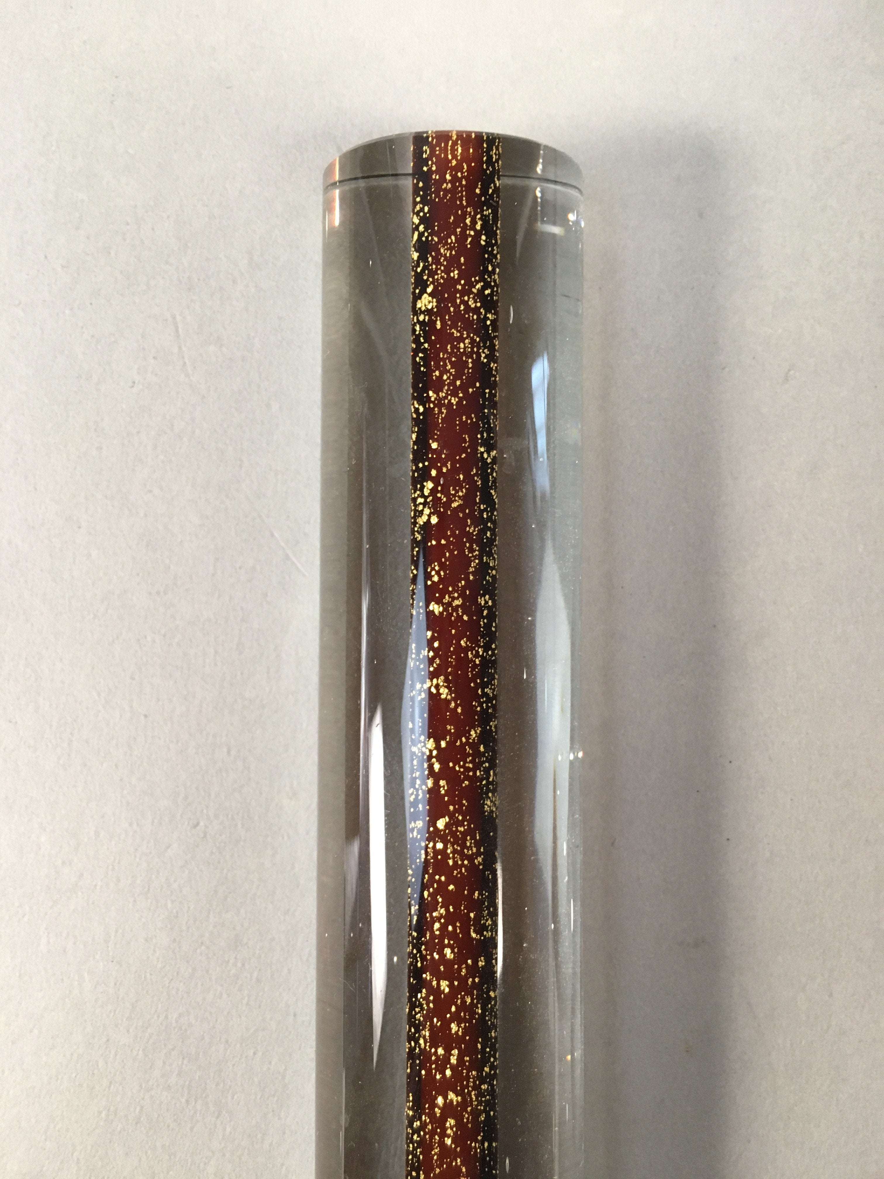 Japanese Glass Paperweight Vtg Semi-Cylindrical Stick Brown Gold JK171