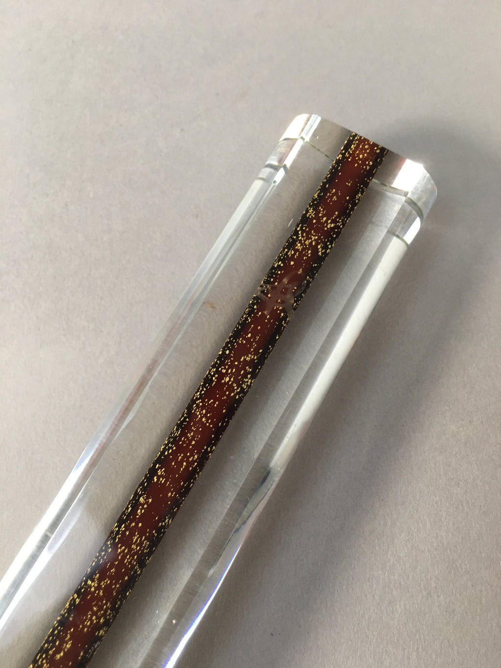 Japanese Glass Paperweight Vtg Semi-Cylindrical Stick Brown Gold JK171