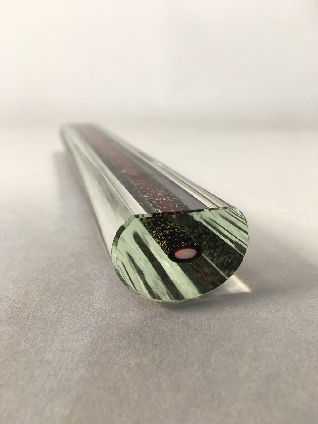 Japanese Glass Paperweight Vtg Semi-Cylindrical Stick Brown Gold JK171