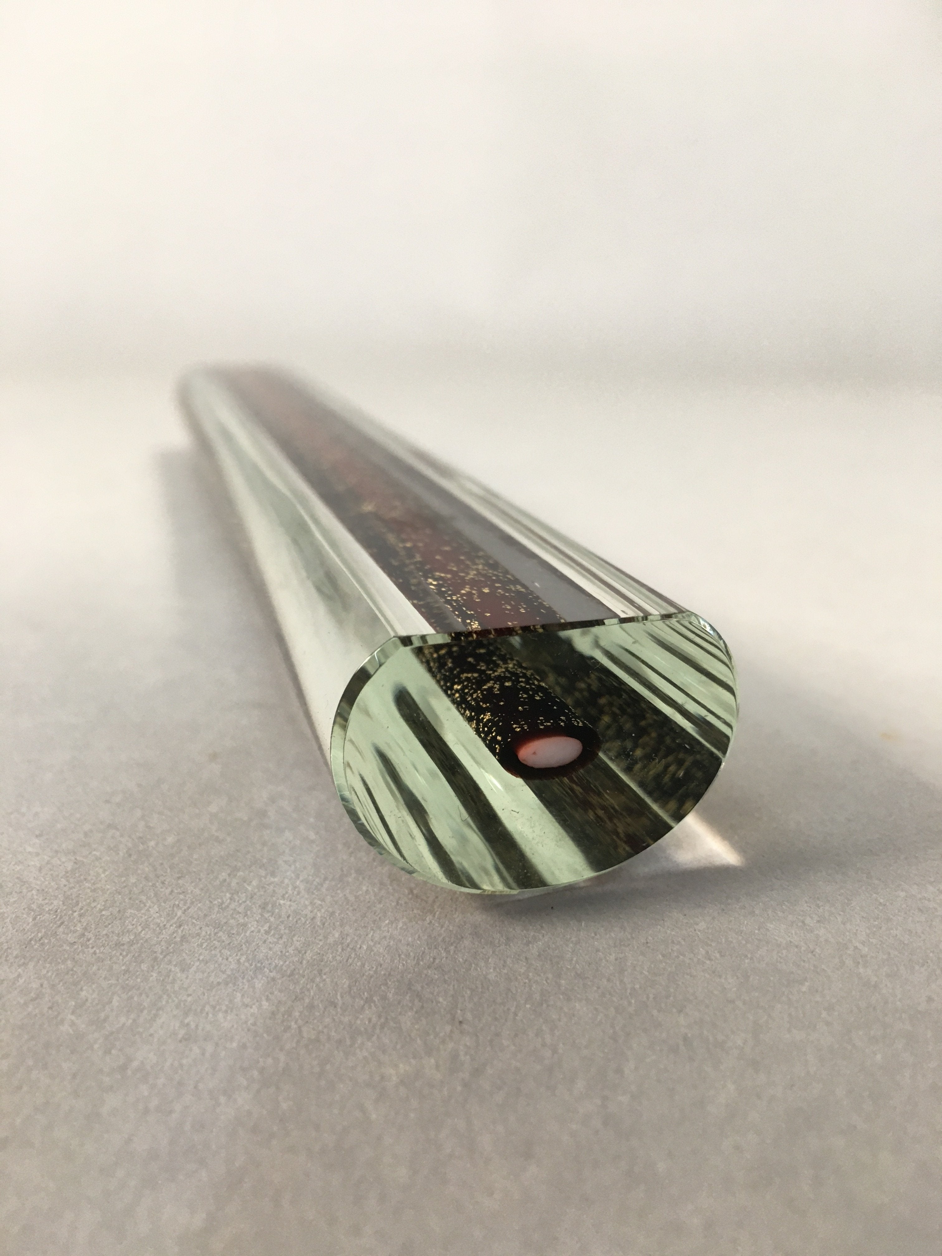 Japanese Glass Paperweight Vtg Semi-Cylindrical Stick Brown Gold JK171