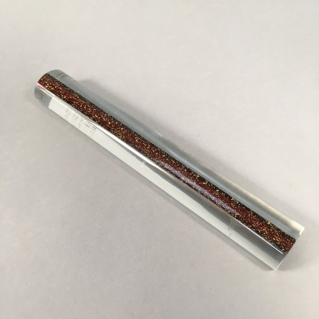 Japanese Glass Paperweight Vtg Semi-Cylindrical Stick Brown Gold JK171
