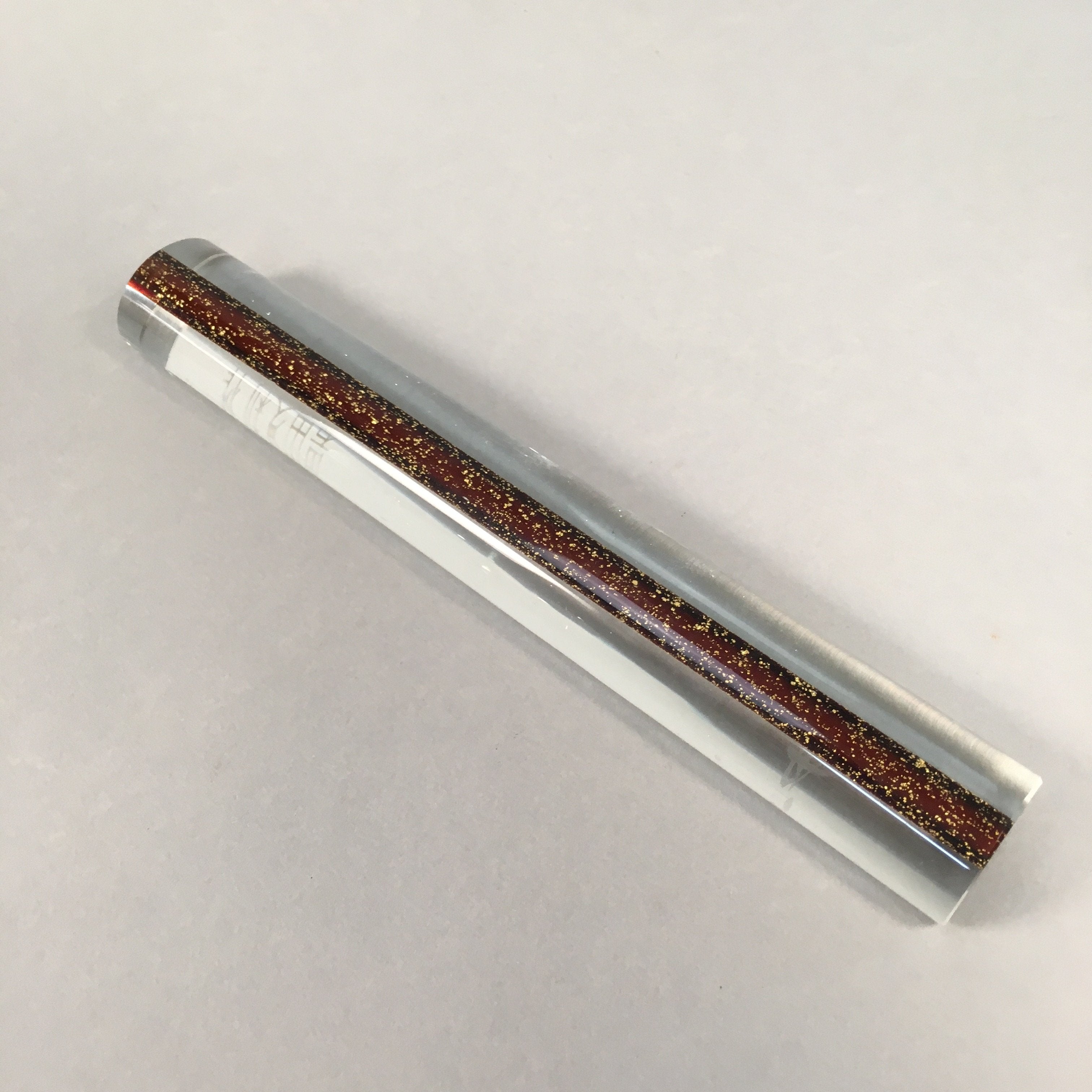 Japanese Glass Paperweight Vtg Semi-Cylindrical Stick Brown Gold JK171