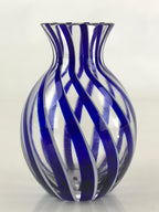 Japanese Glass Sake Bottle Vtg Clear Glass Blue Stripes Summer Reisyu Tokkuri TS