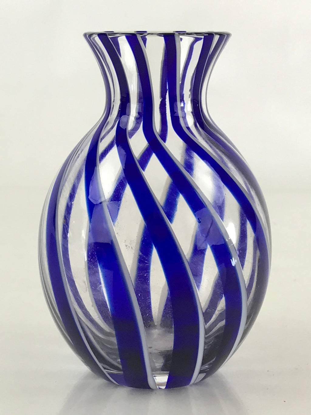 Japanese Glass Sake Bottle Vtg Clear Glass Blue Stripes Summer Reisyu Tokkuri TS