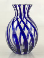 Japanese Glass Sake Bottle Vtg Clear Glass Blue Stripes Summer Reisyu Tokkuri TS