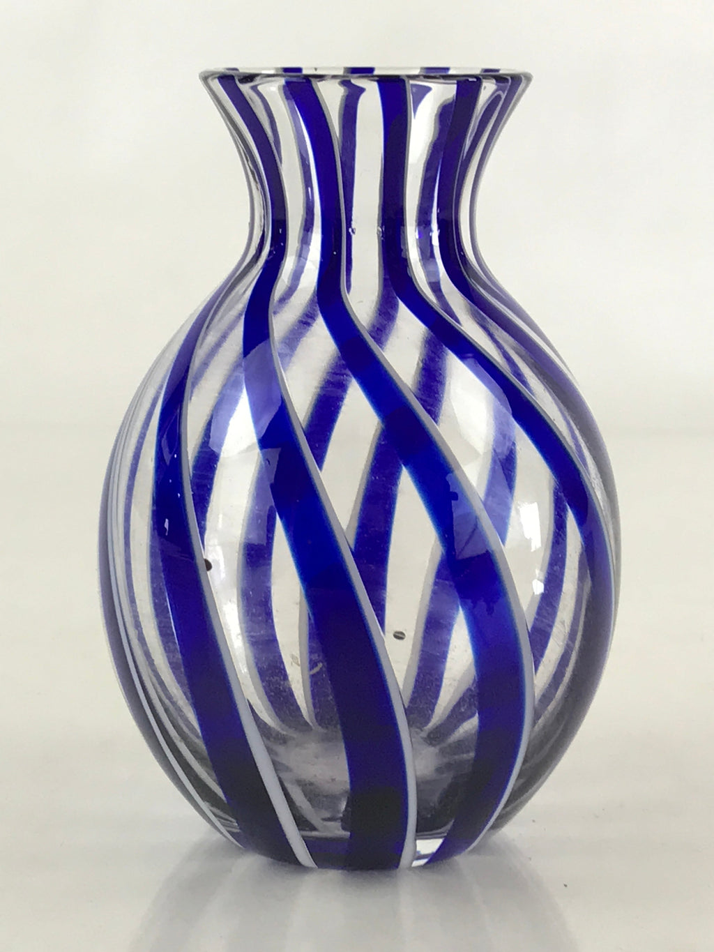 Japanese Glass Sake Bottle Vtg Clear Glass Blue Stripes Summer Reisyu Tokkuri TS